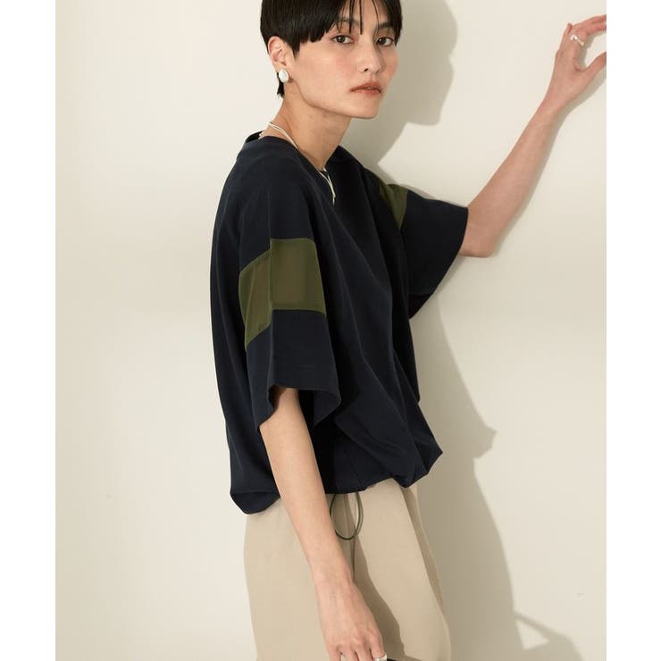 ネイビー | 異素材ライン切替プルオーバー | AMERICAN HOLIC