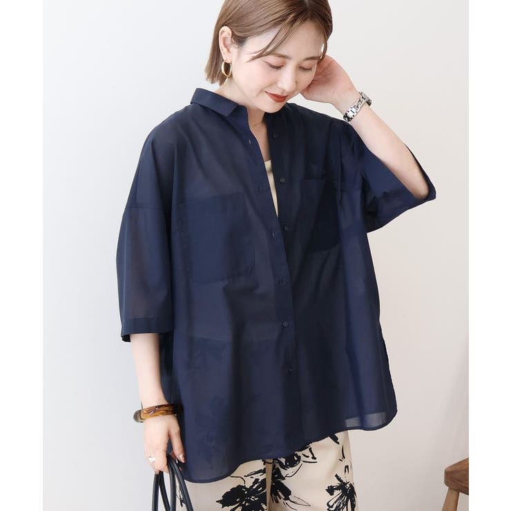 ネイビー | イージーケア+接触冷感Wポケットオーバーシャツ | AMERICAN HOLIC