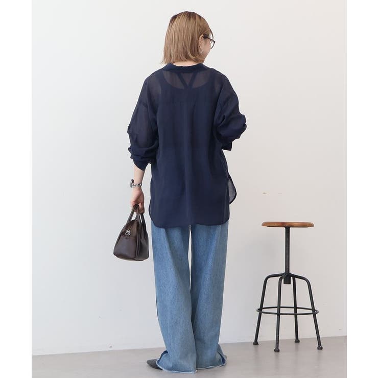 H HOLIC エイチホリック　シアーシャツ　ネイビー ラスターシアーシャツ[品番：EHEW0050166]｜AMERICAN HOLIC