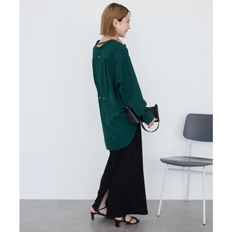 金ボタンバックシャンロングシャツ/チュニック[品番：EHEW0049916