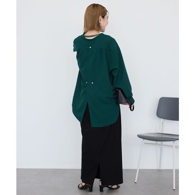 金ボタンバックシャンロングシャツ/チュニック[品番：EHEW0049916