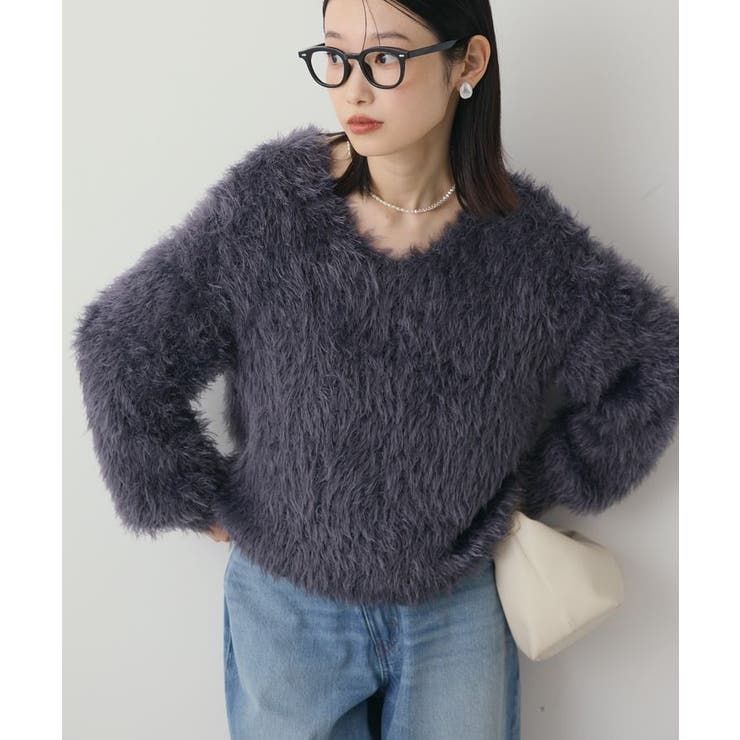 Vネックシャギーニットプルオーバー[品番：EHEW0050516]｜AMERICAN