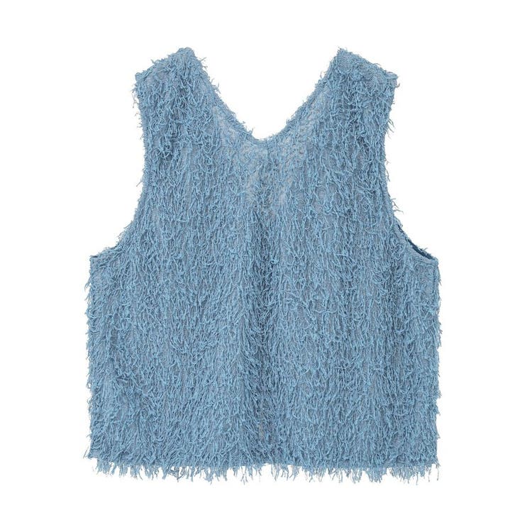AMERI 2WAY FLUFFY FRINGE KNIT TWEED FRINGE KNIT TOPS（ニット