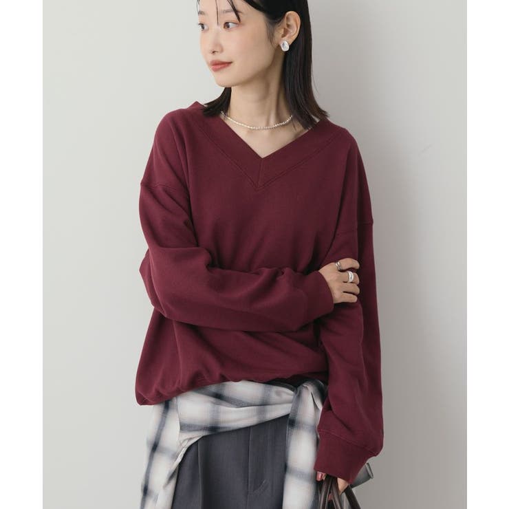 Vネックワンポイントロゴスウェットプルオーバー | AMERICAN HOLIC | 詳細画像1 