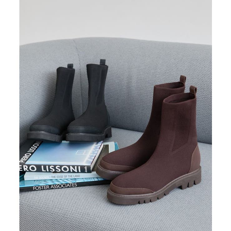 【超美品　アマプラ　オアモア　黒のニットスリッポンブーツ】 ブーツ ブラック ローヒール: 20mm, sr Nora Rainy - Boots