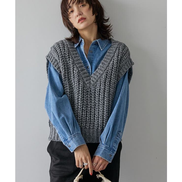 チャコールグレー | ローゲージVネックニットベスト | AMERICAN HOLIC