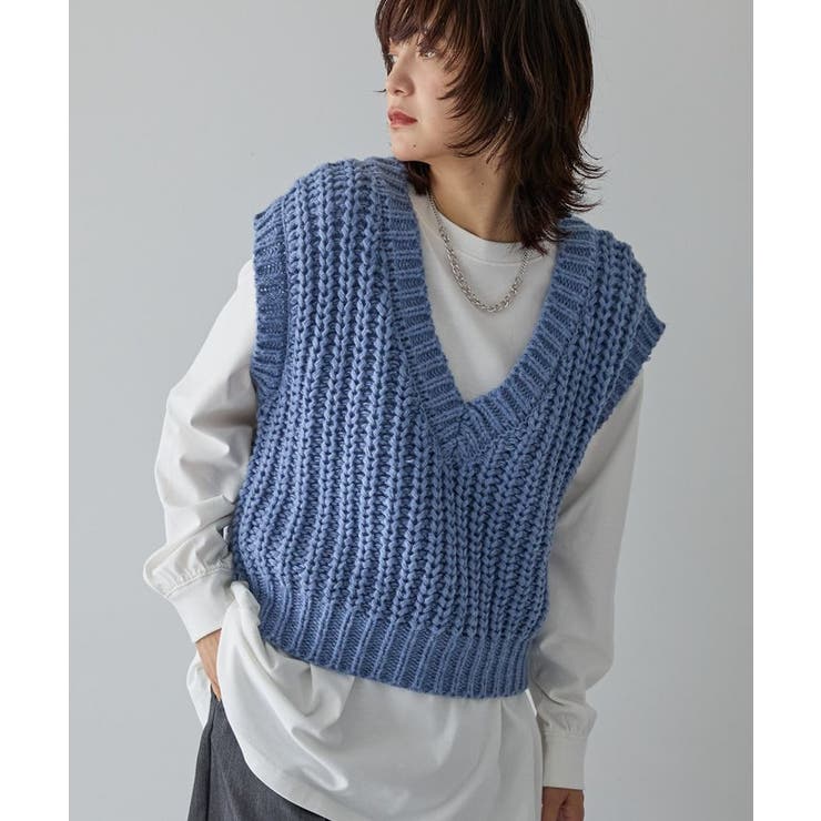 ブルー | ローゲージVネックニットベスト | AMERICAN HOLIC