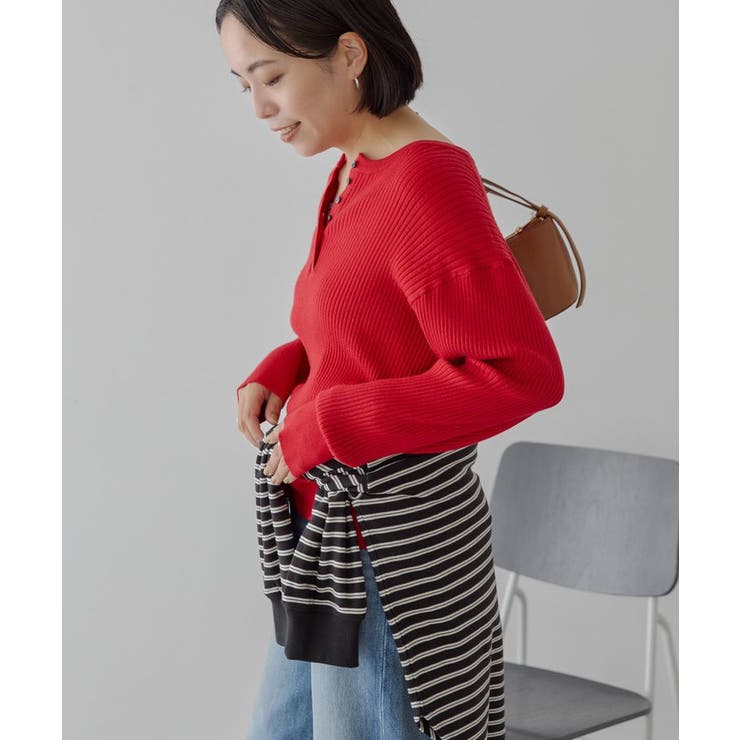 バイパチヘンリーネックリブニットプルオーバー＜静電気軽減＞ | AMERICAN HOLIC | 詳細画像7 