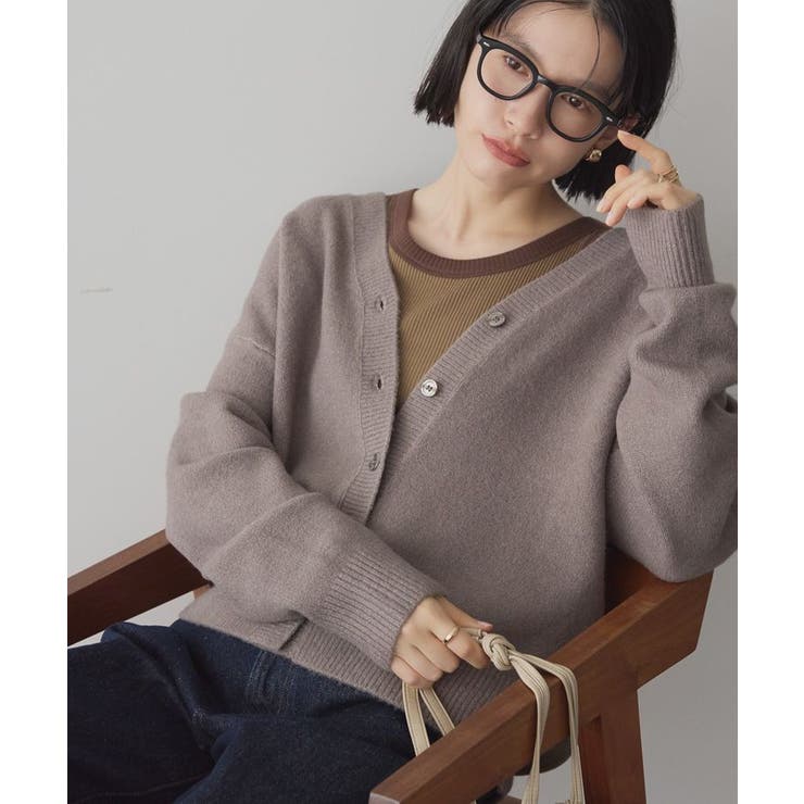 モカ | Vネックラメニットカーディガン | AMERICAN HOLIC