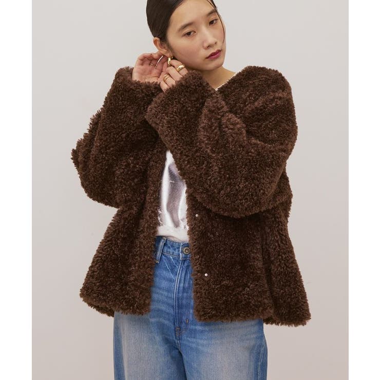 ノーカラーフェイクファーコート | AMERICAN HOLIC | 詳細画像14 