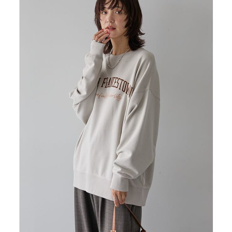 ベージュ | 手書き風カレッジロゴ裏毛プルオーバー | AMERICAN HOLIC