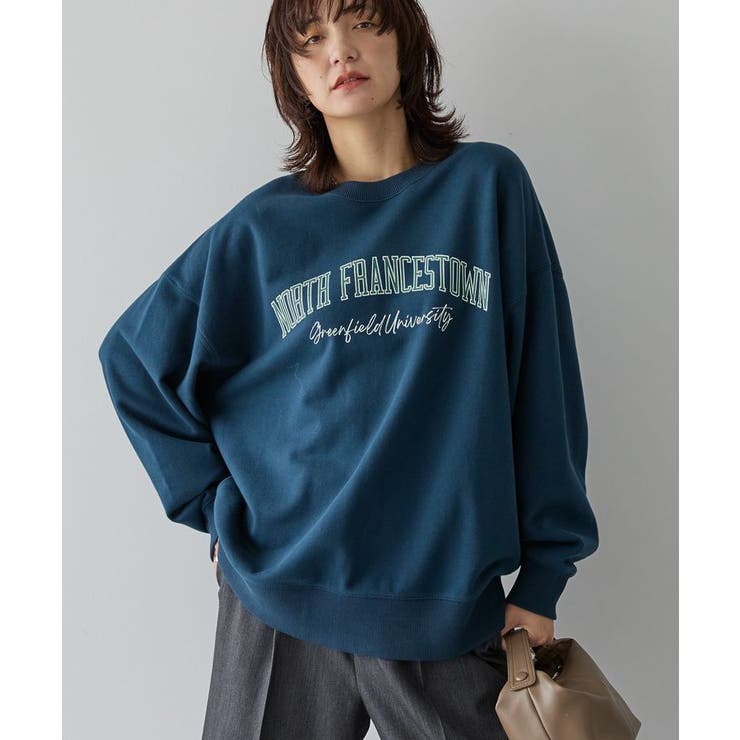 ネイビー | 手書き風カレッジロゴ裏毛プルオーバー | AMERICAN HOLIC