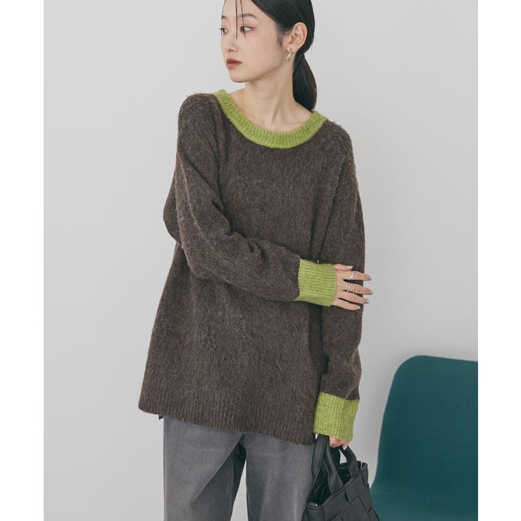 起毛バイカラーニットプルオーバー | AMERICAN HOLIC | 詳細画像1 