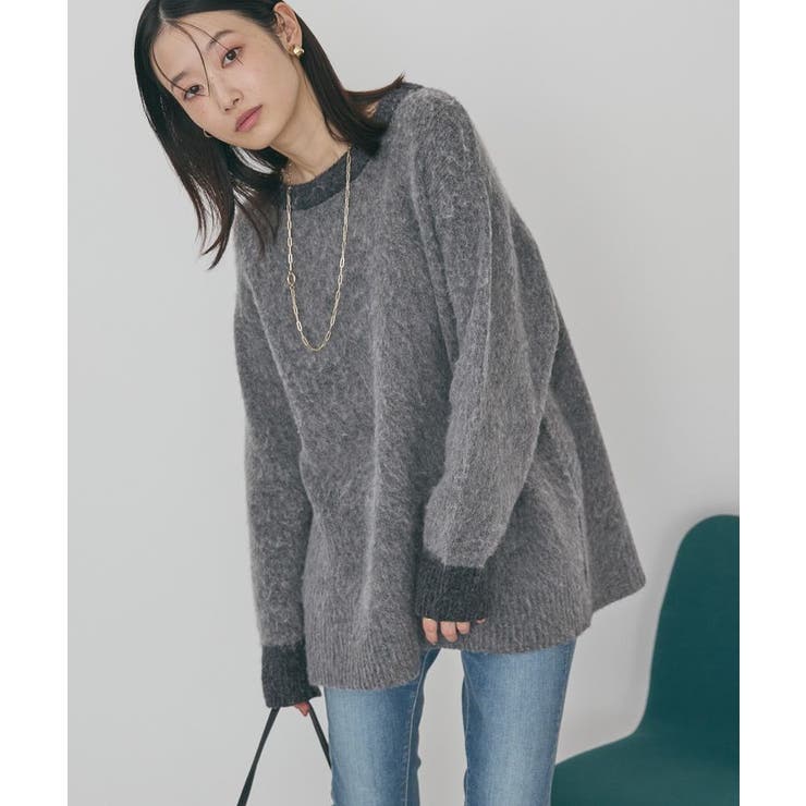 チャコールグレー | 起毛バイカラーニットプルオーバー | AMERICAN HOLIC