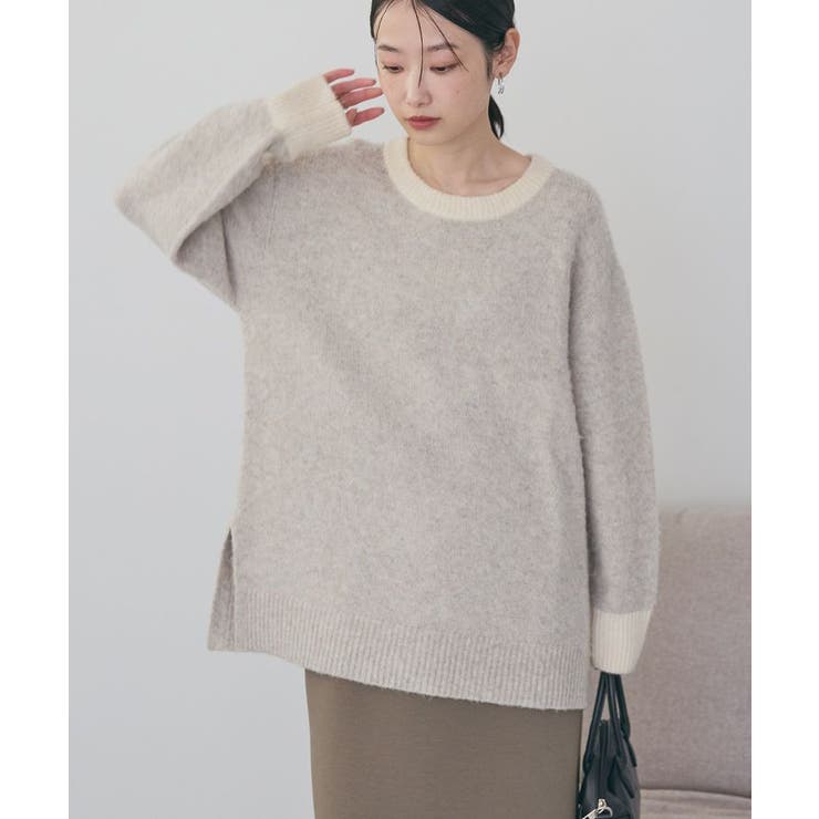 ベージュ | 起毛バイカラーニットプルオーバー | AMERICAN HOLIC