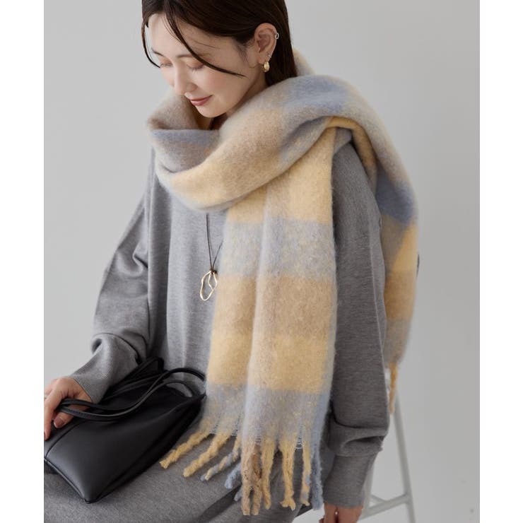 イエロー | 起毛カラーチェックシャギーマフラー | AMERICAN HOLIC