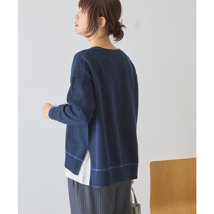 バイカラークルーネックニットプルオーバー | AMERICAN HOLIC | 詳細画像19 