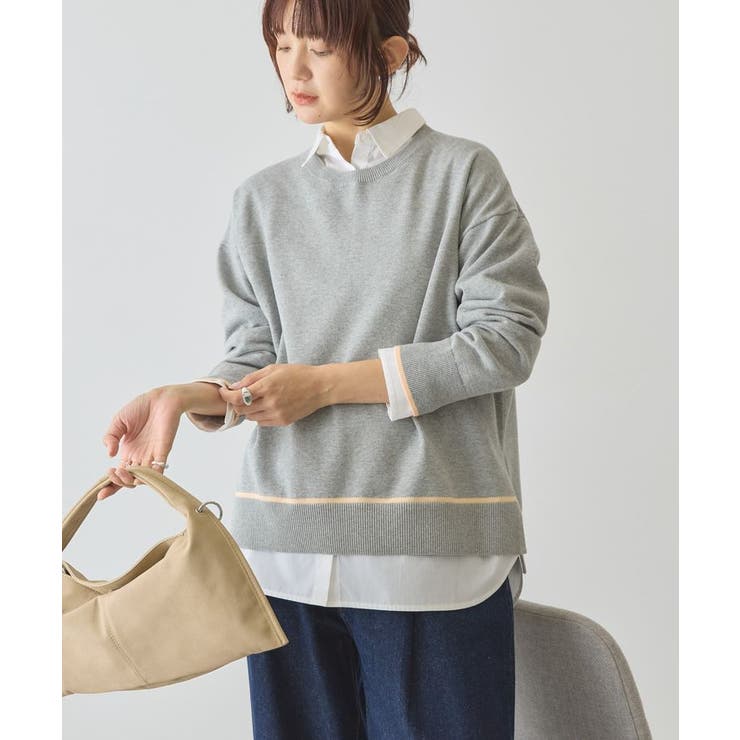 バイカラークルーネックニットプルオーバー | AMERICAN HOLIC | 詳細画像1 