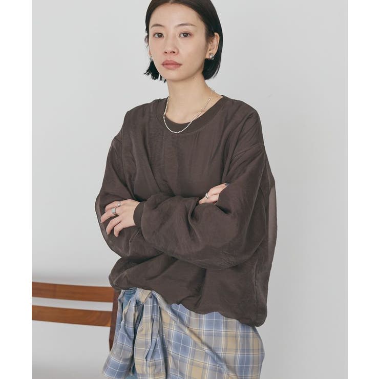 ブラウン | オーガンジーレイヤードスウェットプルオーバー | AMERICAN HOLIC