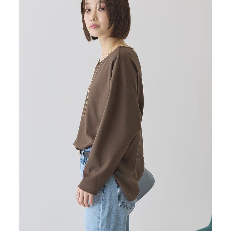 Vネック裾異素材ポンチプルオーバー | AMERICAN HOLIC | 詳細画像3 