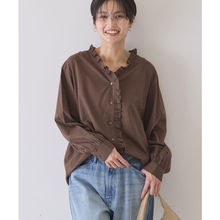 ブラウン | フリルVネックブラウス | AMERICAN HOLIC