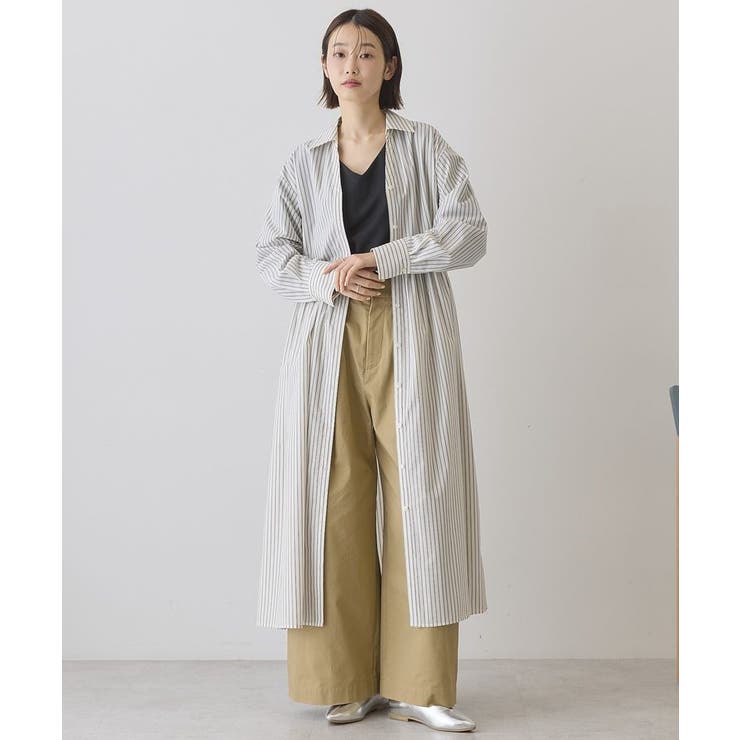 ストライプホワイト | 【イージーケア】ギャザーシャツワンピース | AMERICAN HOLIC