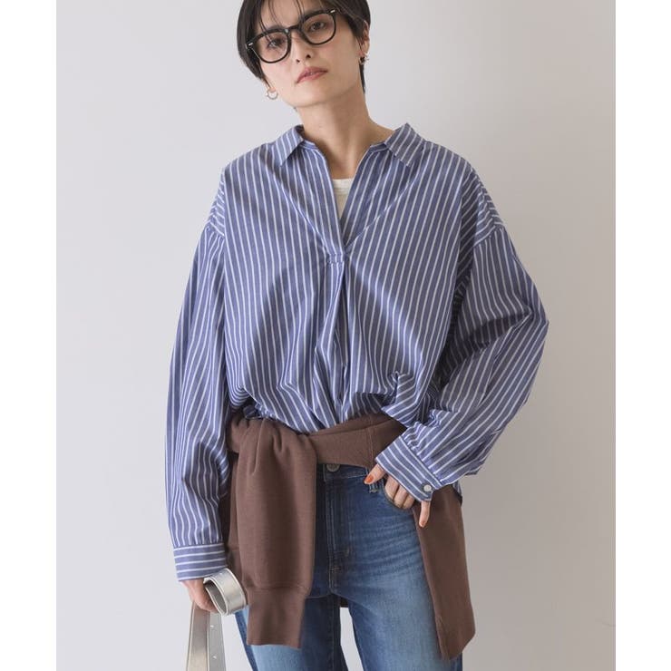 ストライプネイビー | 【イージーケア】バックギャザースキッパーシャツ | AMERICAN HOLIC