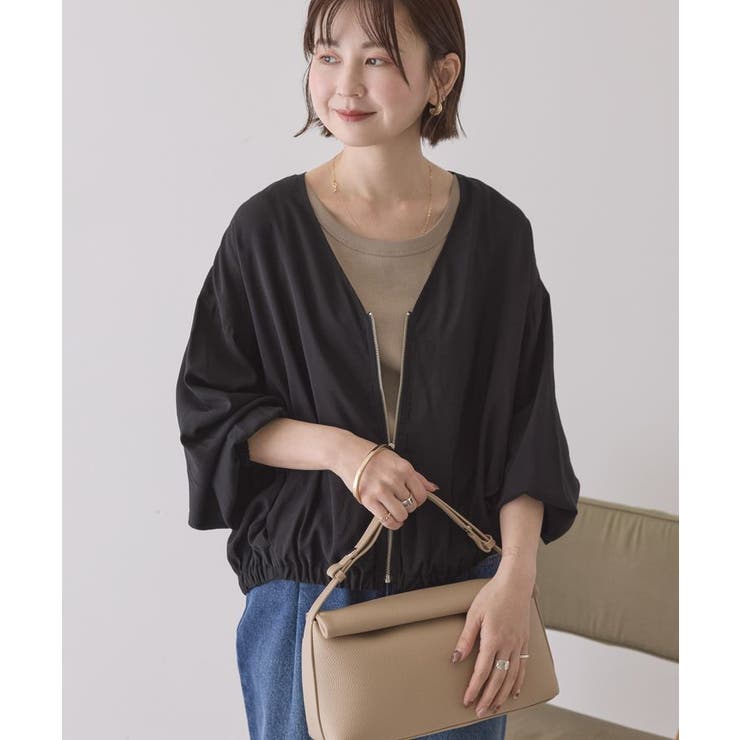 ブラック | 【UVカット+接触冷感】Vネックドルマンブルゾン | AMERICAN HOLIC