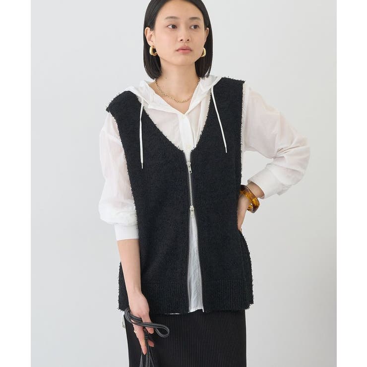 ブラック | ダブルZIPシャギーニットベスト | AMERICAN HOLIC