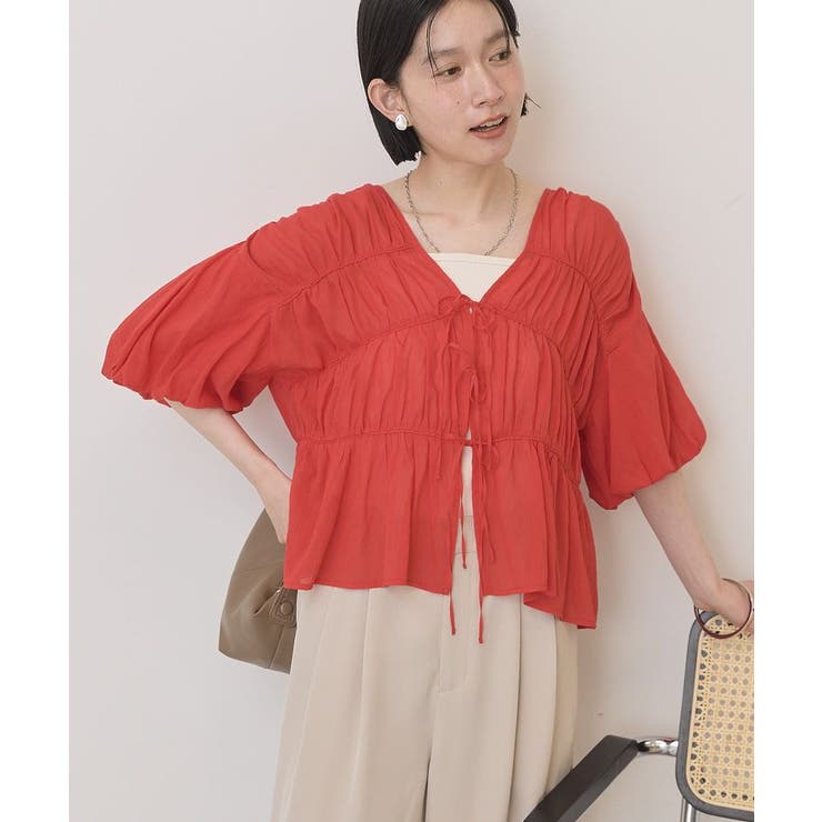 レッド | 【接触冷感】フロントリボンブラウス | AMERICAN HOLIC