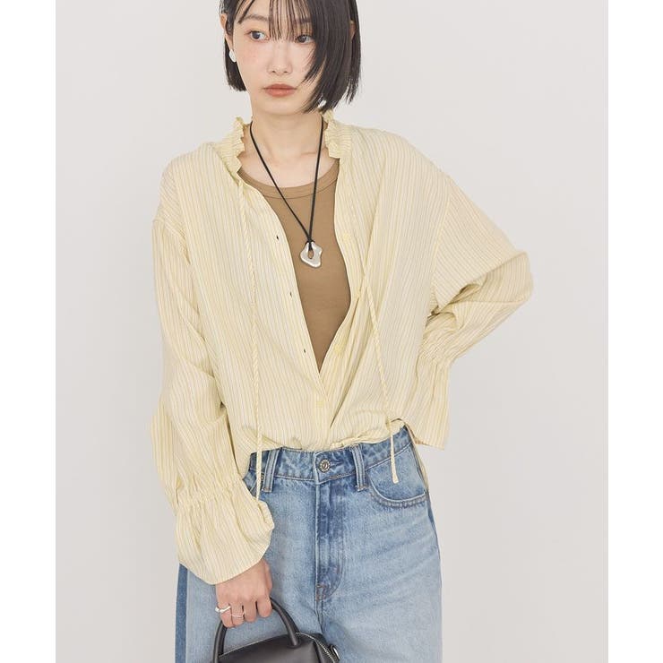 スタンドフリルストライプスキッパーブラウス | AMERICAN HOLIC | 詳細画像1 