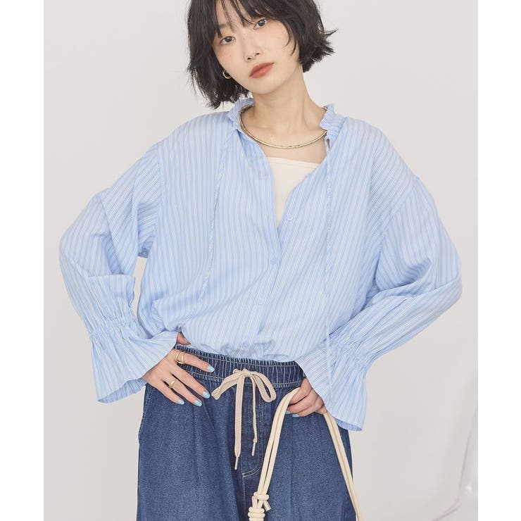 スタンドフリルストライプスキッパーブラウス | AMERICAN HOLIC | 詳細画像10 