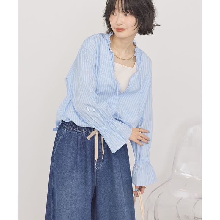 スタンドフリルストライプスキッパーブラウス | AMERICAN HOLIC | 詳細画像11 