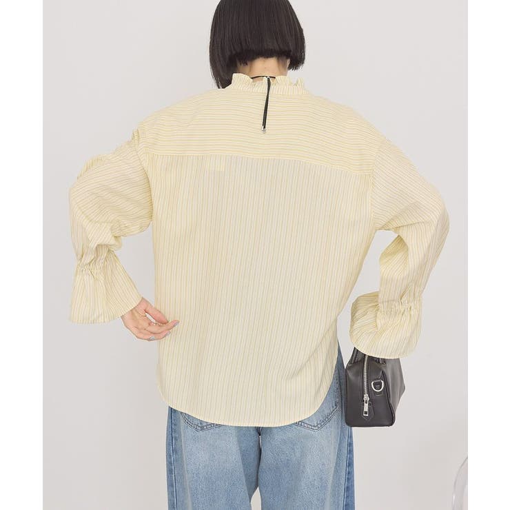 スタンドフリルストライプスキッパーブラウス | AMERICAN HOLIC | 詳細画像3 