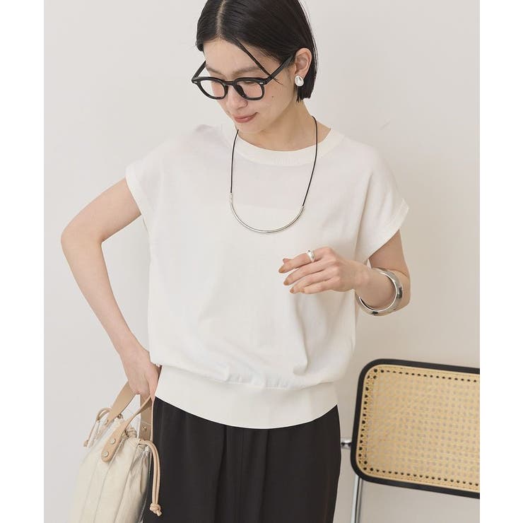 オフホワイト | 【接触冷感・UVカット】フレンチスリーブニットプルオーバー | AMERICAN HOLIC