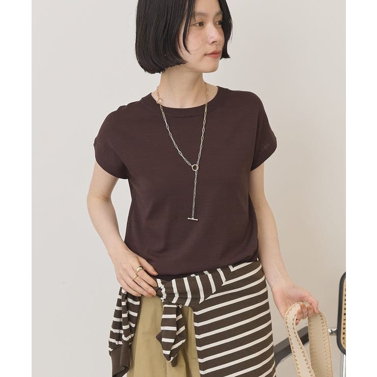 ブラウン | 【接触冷感・UVカット】フレンチスリーブニットプルオーバー | AMERICAN HOLIC