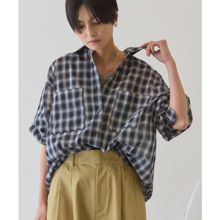 ブラック | 【接触冷感・イージーケア】シアーチェックシャツ | AMERICAN HOLIC