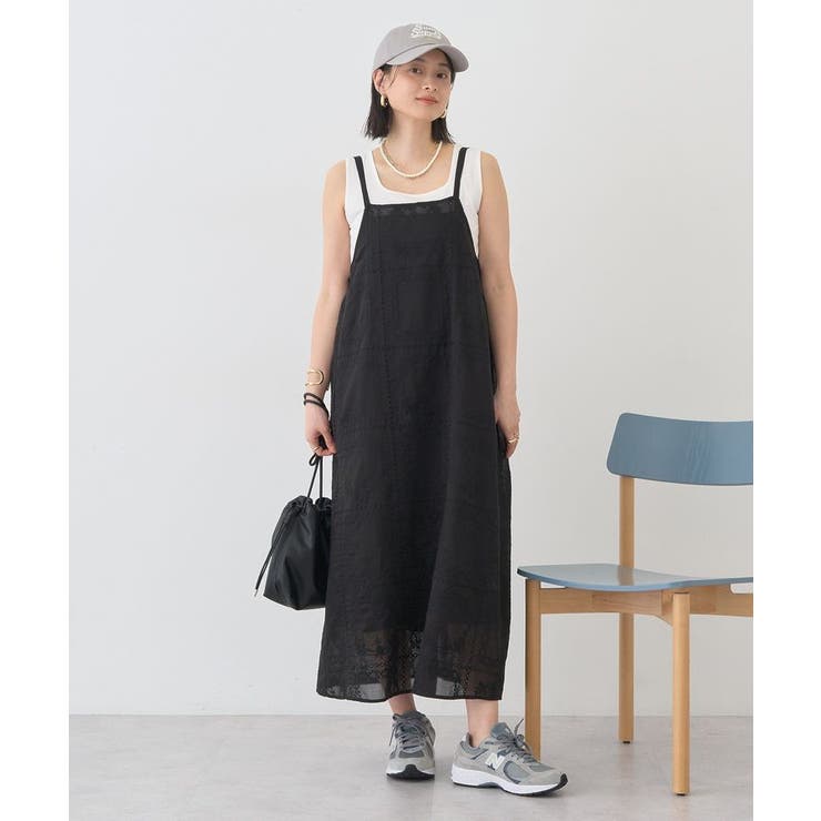 ブラック | シアー刺繍キャミワンピース(ペチコート付き) | AMERICAN HOLIC