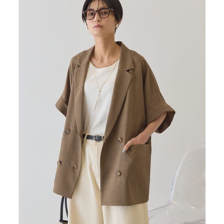 ブラウン | 【接触冷感・イージーケア】リネンライク半袖ジャケット | AMERICAN HOLIC