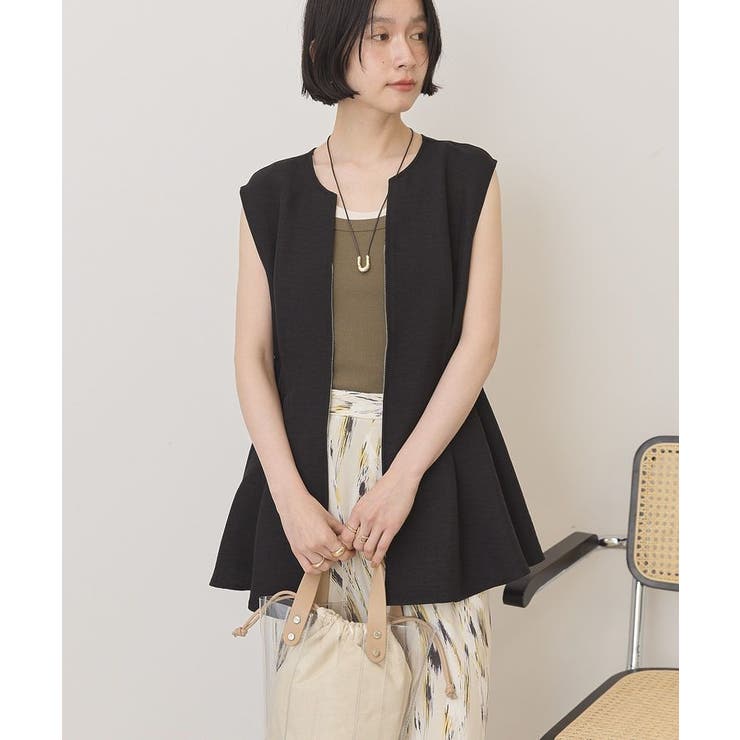 ブラック | 【接触冷感・イージーケア】リネンライクペプラムベスト | AMERICAN HOLIC