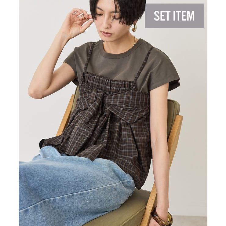 【2点セット】ノースリーブTシャツ＋ビスチェ | AMERICAN HOLIC | 詳細画像1 