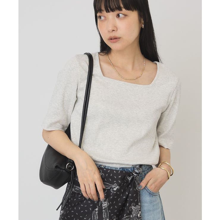 杢ホワイト | 【接触冷感・UVカット】スクエアネック5分袖プルオーバー | AMERICAN HOLIC