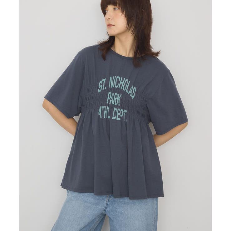 ネイビー | シャーリングプリントTシャツ | AMERICAN HOLIC