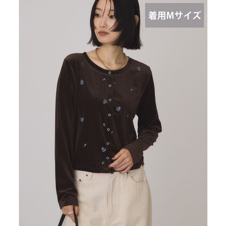【選べる丈】シアーベロア刺繍カーディガン | AMERICAN HOLIC | 詳細画像1 