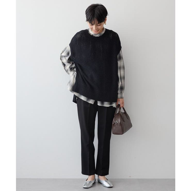 SET イージーケアギャザーシャツ+ニットベスト[品番