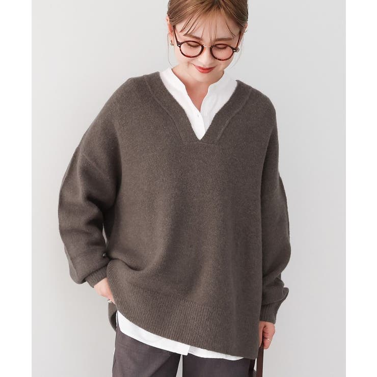 ゆ*ー様 美品✨アキラナカ　ボリュームスリーブニット　モックネック　変形　ウール 100HC23J0065_x_a001.jpg