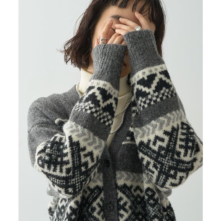 ノルディック柄Vネックニットカーディガン[品番：EHEW0046734