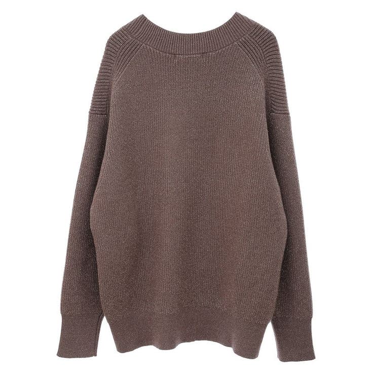 ラメ入りVネック片畦ニットプルオーバー[品番：EHEW0045550]｜AMERICAN