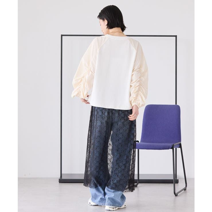 異素材ギャザースリーブミニ裏毛プルオーバー[品番：EHEW0048308