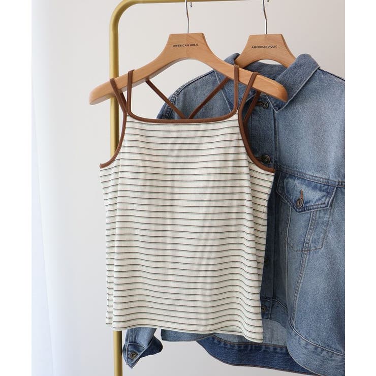 ブラウン | カップ付きバッククロスボーダーキャミソール | AMERICAN HOLIC